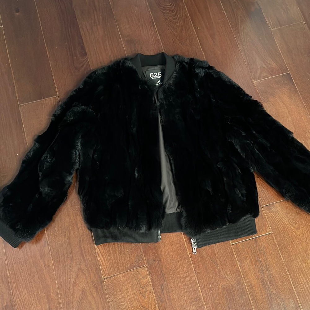 100% rabbit fur black bomber jacket excellent condition worn once